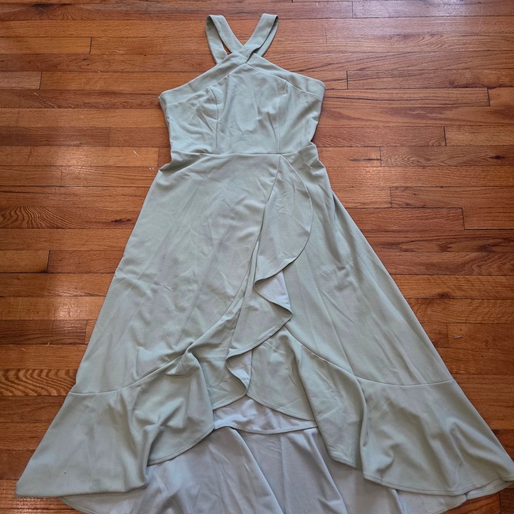 BBonlinedress Formal Flowy Layered mint Ruffle Hi Low Halter Maxi Dress SZ L